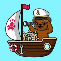 niedlicher mops hund fernglas auf boot cartoon cartoon vektor symbol illustration. flaches karikaturkonzept.