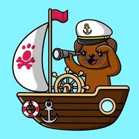 söt mops hund binokulär på båt tecknad serie tecknad serie vektor ikon illustration. platt tecknad serie begrepp.