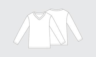 T-Shirt mit V-Ausschnitt, langen Ärmeln, technische Modeillustration vektor