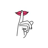 rote weibliche lippen mit stille geste finger be quiet vektor