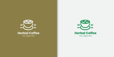 natur kaffe affär logotyp begrepp med ört- och kaffe kopp design mall vektor