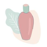 kosmetische Flasche mit abstraktem Blumenhintergrund. Verpackungsvorlage für Hautpflegeprodukte. hand gezeichnete vektorillustration im einfachen karikaturstil vektor