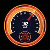 Tachometer mit orangefarbenem Balken und Neon funkelt vektor