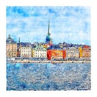 stockholm schweden aquarell skizze handgezeichnete illustration vektor