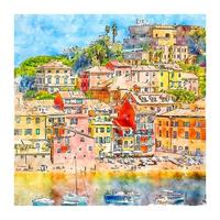 sestri levante italien aquarellskizze handgezeichnete illustration vektor