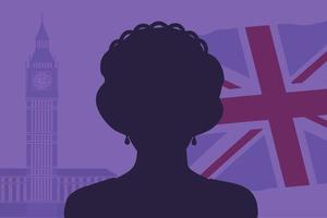 Storbritannien, london, 08.09.2022, svart silhuett av drottning elizabeth. död av de drottning av bra Storbritannien. brittiskt symbol. tecknad serie stil. vektor illustration.