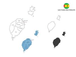 4 Stil der Kartenvektorillustration von Sao Tome und Principe haben alle Provinzen und markieren die Hauptstadt von Sao Tome und Principe. durch dünnen schwarzen Umriss-Einfachheitsstil und dunklen Schattenstil. vektor