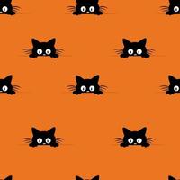 Happy Halloween Musterdesign auf orangefarbenem Hintergrund mit schwarzem Kätzchen. Papierschnitt-Stil. vektor