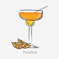 cocktail paradis. orange cocktail med orange skiva strån alkohol aperitif gin aprikos sprit orange juice, eras i Martini vektor cocktail glas kategori oförglömlig.