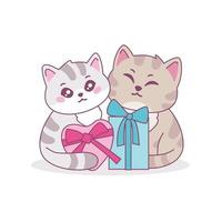 zwei niedliche Cartoon-Katze mit Geschenkbox-Vektorgrafik vektor