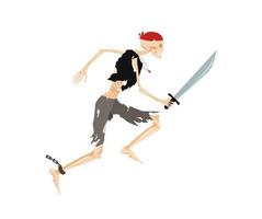 löpning pirat skelett med sabel. återuppväckt död- man i bandana är snabbt attackera fiender fruktansvärd utföringsform av vektor död.