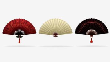 asiatisk elegant fans. kinesiska, japansk skön fläkt i röd, vit och svart färger. färgrik illustration av orientalisk mode.traditionell festival symbol. vektor