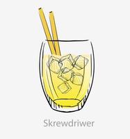 Cocktail-Schraubendreher. gelber cocktail eiswürfel gelbe strohhalme longdrink alkohol wodka orangensaft serviert in highball vektor glas kategorie moderner klassiker.