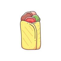 Shawarma-Sandwich in einem niedlichen Kawaii-Doodle-Stil isoliert auf weißem Hintergrund. Vektor-Fast-Food-Illustration. vektor