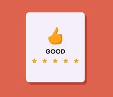 Bra betyg begrepp. tumme upp med linje av stjärnor positiv recensioner från nöjd kunder. vektor