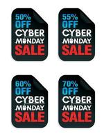 Set von Cyber-Monday-Verkaufsaufklebern. Cyber Monday Sale 50, 55, 60, 70 Rabatt vektor