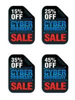 uppsättning av cyber måndag kraft försäljning klistermärken. cyber måndag försäljning 15, 25, 35, 45 av vektor