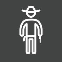 cowboy med pistol linje omvänd ikon vektor