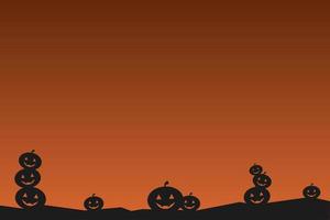 einfacher Silhouettenhintergrund mit mehreren gestapelten Kürbissen und orangefarbenem Himmel für Halloween vektor