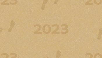 nahtlose Muster 2023 Fußabdrücke auf braunem Sandstrand Hintergrund. Vektor-Illustration Draufsicht Muster Fuß Schritte vorwärts auf Seesand Textur. vektor