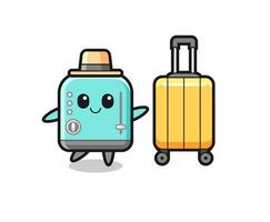 Toaster-Cartoon-Illustration mit Gepäck im Urlaub vektor