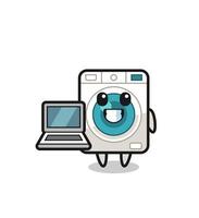 maskot illustration av tvättning maskin med en bärbar dator vektor