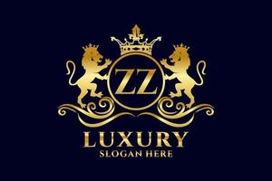 första zz brev lejon kunglig lyx logotyp mall i vektor konst för lyxig branding projekt och Övrig vektor illustration.