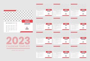 2023 Kalenderjahr-Vektorillustration. die Woche beginnt am Sonntag. Jahreskalender 2023 Vorlage. Kalenderdesign vektor