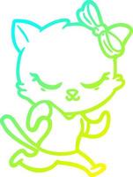 Kalte Gradientenlinie zeichnet niedliche Cartoon-Katze mit Schleife vektor