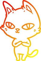 warme Gradientenlinie Zeichnung Cartoon-Katze starrt vektor
