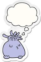 Cartoon Seeanemone und Gedankenblase als bedruckter Aufkleber vektor