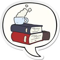 Cartoon-Bücher und Kaffeetassen- und Sprechblasenaufkleber vektor