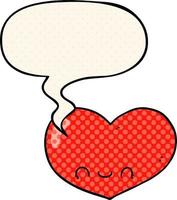 tecknad kärlek hjärta karaktär och pratbubbla i serietidning stil vektor