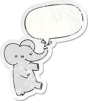 Cartoon tanzender Elefant und Sprechblase beunruhigter Aufkleber vektor