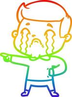 Regenbogen-Gradientenlinie Zeichnung Cartoon-Mann weint vektor