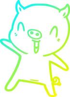 Kalte Gradientenlinie Zeichnung Cartoon-Schwein tanzt vektor