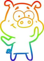 regnbågsgradient linjeteckning glad tecknad gris vektor