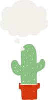 tecknad kaktus och tankebubbla i retrostil vektor