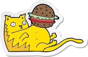 Aufkleber einer fetten Cartoon-Katze mit Burger vektor