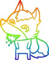 Regenbogengradientenlinie Zeichnung Cartoon hungriger Wolf vektor
