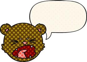 süßes Cartoon-Teddybär-Gesicht und Sprechblase im Comic-Stil vektor