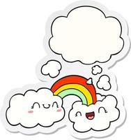 Happy Cartoon Wolken und Regenbogen und Gedankenblase als bedruckter Aufkleber vektor