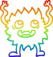 Regenbogen-Gradientenlinie Zeichnung Cartoon lustiges pelziges Monster vektor