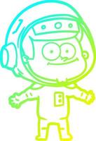 Kalte Gradientenlinie, die einen glücklichen Astronauten-Cartoon zeichnet vektor