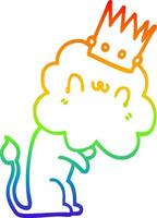Regenbogen-Gradientenlinie Zeichnung Cartoon-Löwe mit Krone vektor