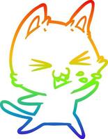 regnbågsgradient linjeteckning tecknad katt väsande vektor