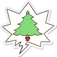 Cartoon-Weihnachtsbaum und Sprechblasenaufkleber vektor