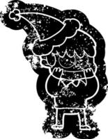 Fröhliche Cartoon-Distressed-Ikone eines Mannes mit Weihnachtsmütze vektor