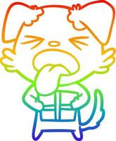 Regenbogen-Gradientenlinie Zeichnung Cartoon-Hund mit Weihnachtsgeschenk vektor