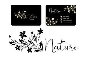 Natur-Logo mit schwarzer Visitenkarten-Design-Prämie. vektor